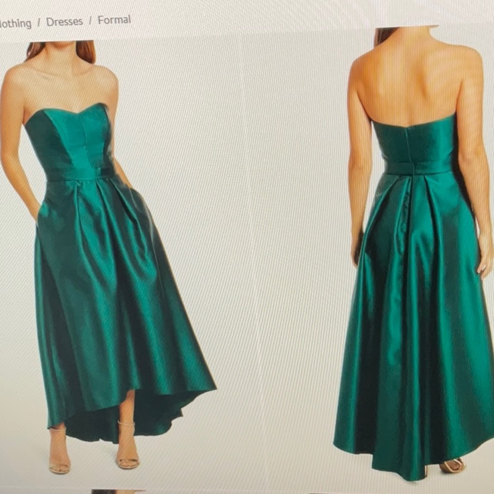 ALFRED SUNG Green Strapless Sweetheart Gown Cocktail